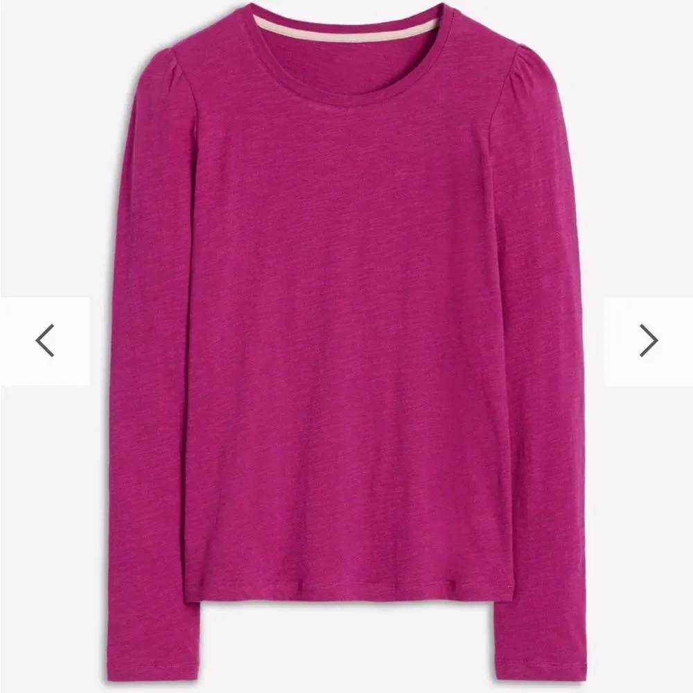 Boden basic Cotton & Modal Crew Long Sleeve Top in Rich Magenta size 4-like new!